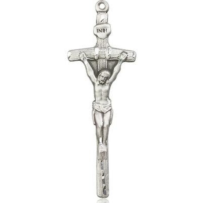 Papal Crucifix Medal - Sterling Silver - 2 Inch Tall x 5/8 Inch Wide