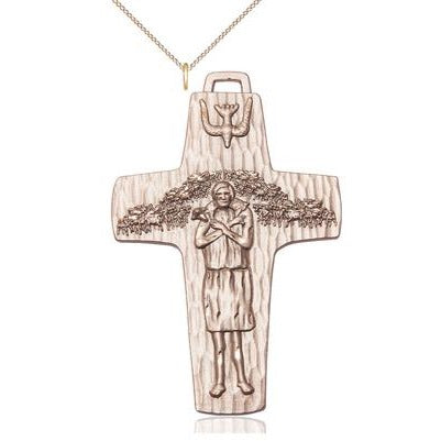Papal Crucifix Medal Necklace - 14K Gold Filled - 2-5/8 Inch Tall x 1-5/8 Inch Wide with 18" Chain
