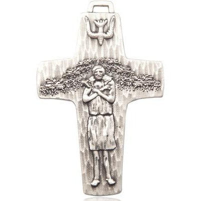 Papal Crucifix Medal - Sterling Silver - 2-5/8 Inch Tall x 1-5/8 Inch Wide