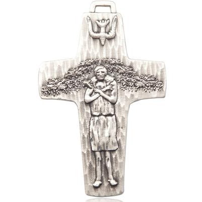 Papal Crucifix Medal Necklace - Sterling Silver - 2-5/8 Inch Tall x 1-5/8 Inch Wide with 24" Chain