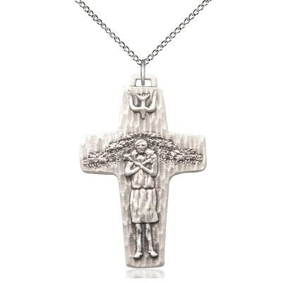 Papal Crucifix Medal Necklace - Sterling Silver - 1-1/2 Inch Tall x 1 Inch Wide with 18" Chain