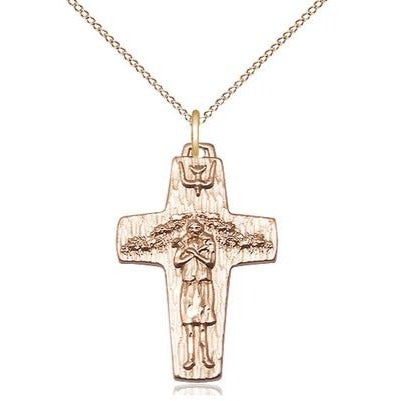 Papal Crucifix Medal Necklace - 14K Gold Filled - 1 Inch Tall x 5/8 Inch Wide with 18" Chain