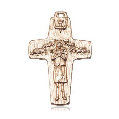 Papal Crucifix Medal - 14K Gold - 1 Inch Tall x 5/8 Inch Wide
