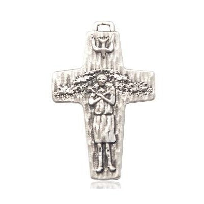 Papal Crucifix Medal Necklace - Sterling Silver - 1 Inch Tall x 5/8 Inch Wide with 18" Chain