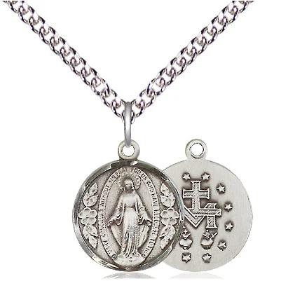Miraculous Medal Necklace - Sterling Silver - 5/8 Inch Tall by 1/2 Inch Wide with 24" Chain