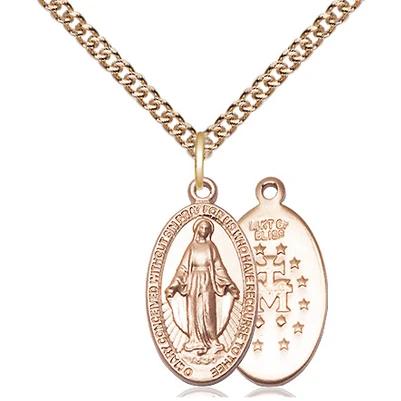 Miraculous Medal Necklace - 14K Gold Filled - 3/4 Inch Tall by 3/8 Inch Wide with 24" Chain