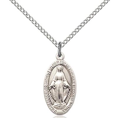 Miraculous Medal Necklace - Sterling Silver - 3/4 Inch Tall by 3/8 Inch Wide with 18" Chain