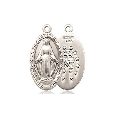 Miraculous Medal Necklace - Sterling Silver - 3/4 Inch Tall by 3/8 Inch Wide with 18" Chain