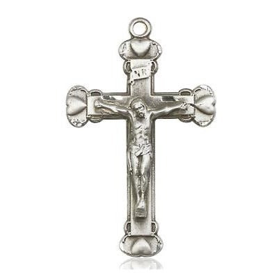 Crucifix Medal Necklace - Sterling Silver - 1-1/8 Inch Tall x 5/8 Inch Wide with 18" Chain