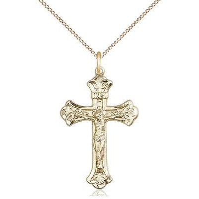 Crucifix Medal Necklace - 14K Gold Filled - 1-1/8 Inch Tall x 5/8 Inch Wide with 18" Chain