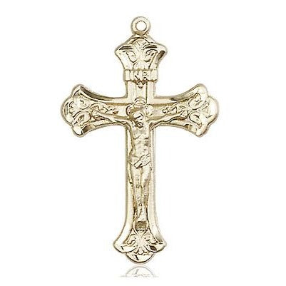 Crucifix Medal Necklace - 14K Gold - 1-1/8 Inch Tall x 5/8 Inch Wide with 24" Chain