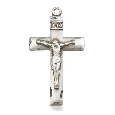 Crucifix Medal Necklace - Sterling Silver - 1-1/8 Inch Tall x 5/8 Inch Wide with 18" Chain
