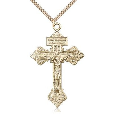Crucifix Medal Necklace - 14K Gold Filled - 2-1/8 Inch Tall x 1-3/8 Inch Wide with 24" Chain