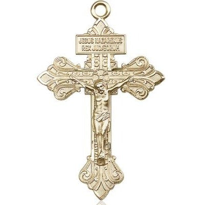 Crucifix Medal Necklace - 14K Gold Filled - 2-1/8 Inch Tall x 1-3/8 Inch Wide with 18" Chain