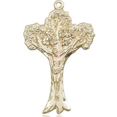 Tree of Life Crucifix Medal Necklace - 14K Gold Filled - 1-5/8 Inch Tall x 1 Inch Wide with 18" Chain