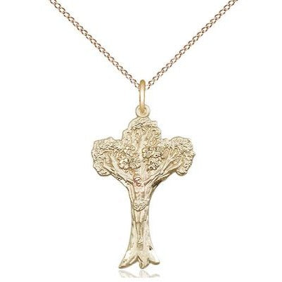 Crucifix Medal Necklace - 14K Gold - 1 Inch Tall x 5/8 Inch Wide with 18" Chain