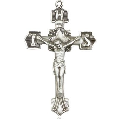 Crucifix Medal Necklace - Sterling Silver - 1-3/4 Inch Tall x 1-1/8 Inch Wide with 18" Chain
