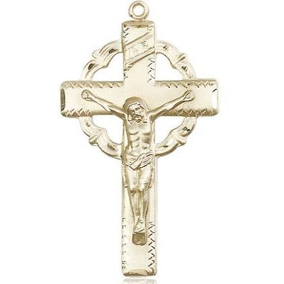 Crucifix Medal Necklace - 14K Gold Filled - 1-5/8 Inch Tall x 7/8 Inch Wide with 18" Chain