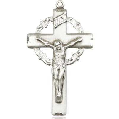 Crucifix Medal Necklace - Sterling Silver - 1-5/8 Inch Tall x 7/8 Inch Wide with 24" Chain