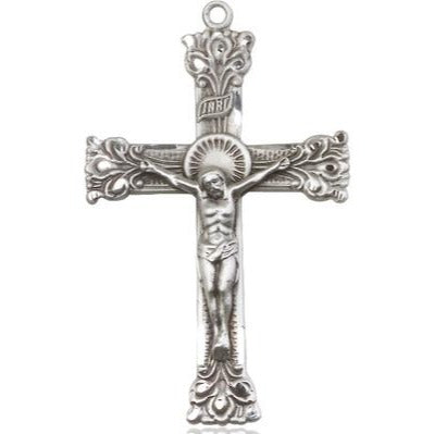 Crucifix Medal - Sterling Silver - 2 Inch Tall x 1-1/4 Inch Wide