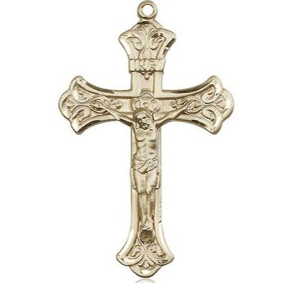 Crucifix Medal - 14K Gold Filled - 1-7/8 Inch Tall x 1-1/8 Inch Wide with 24" Chain
