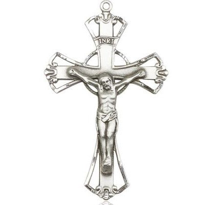 Crucifix Medal - Sterling Silver - 1-3/4 Inch Tall x 1-1/8 Inch Wide