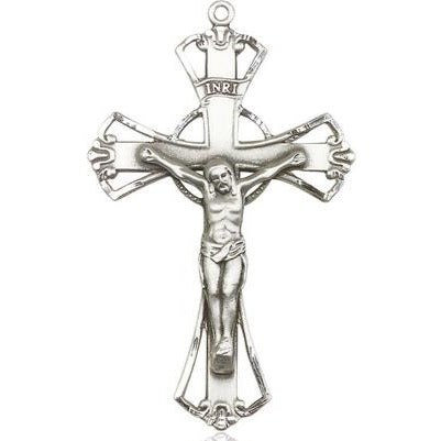 Crucifix Medal Necklace - Sterling Silver - 1-3/4 Inch Tall x 1-1/8 Inch Wide with 18" Chain