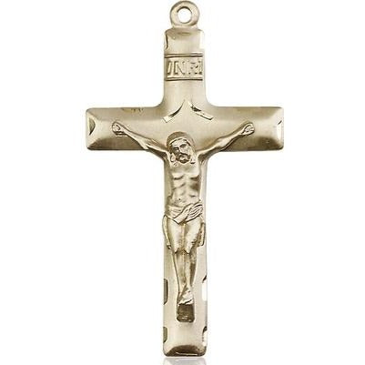 Crucifix Medal Necklace - 14K Gold Filled - 1-5/8 Inch Tall x 7/8 Inch Wide with 18" Chain