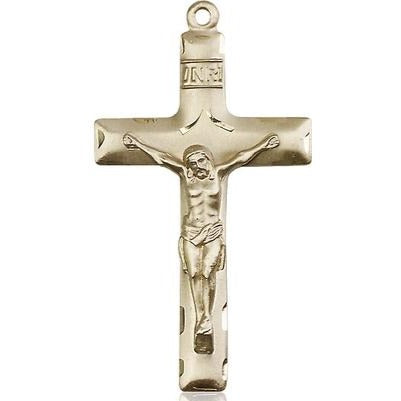 Crucifix Medal Necklace - 14K Gold - 1-5/8 Inch Tall x 7/8 Inch Wide with 24" Chain