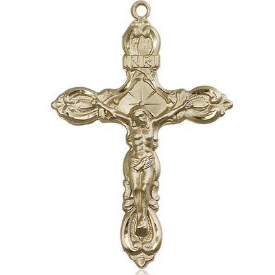 Crucifix Medal Necklace - 14K Gold - 1-3/4 Inch Tall x 1-1/4 Inch Wide with 18" Chain
