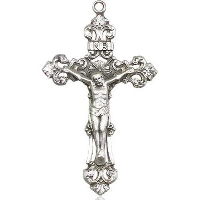 Crucifix Medal - Sterling Silver - 1-7/8 Inch Tall x 1-1/8 Inch Wide