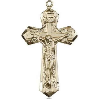 Crucifix Medal Necklace - 14K Gold Filled - 1-5/8 Inch Tall x 7/8 Inch Wide with 18" Chain