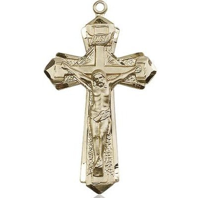 Crucifix Medal Necklace - 14K Gold - 1-5/8 Inch Tall x 7/8 Inch Wide with 18" Chain