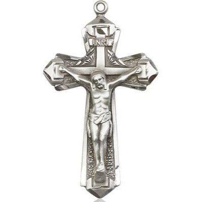 Crucifix Medal - Sterling Silver - 1-5/8 Inch Tall x 7/8 Inch Wide