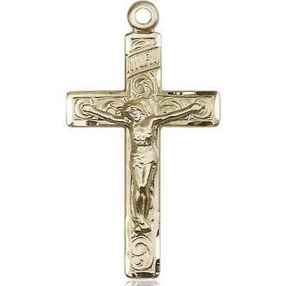 Crucifix Medal - 14K Gold Filled - 1-1/4 Inch Tall x 3/4 Inch Wide