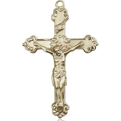 Crucifix Medal Necklace - 14K Gold Filled - 1-1/2 Inch Tall x 1 Inch Wide with 24" Chain