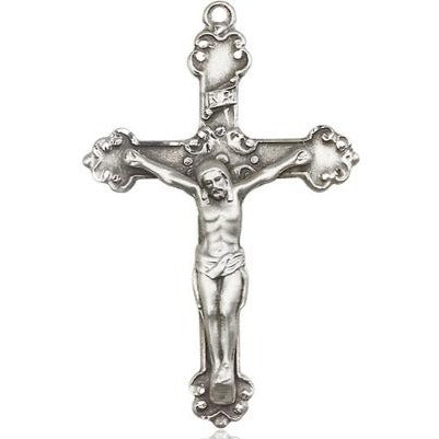 Crucifix Medal Necklace - Sterling Silver - 1-1/2 Inch Tall x 1 Inch Wide with 18" Chain