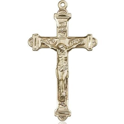 Crucifix Medal Necklace - 14K Gold Filled - 1-7/8 Inch Tall x 1 Inch Wide with 18" Chain