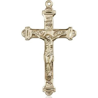 Crucifix Medal Necklace - 14K Gold - 1-7/8 Inch Tall x 1 Inch Wide with 18" Chain