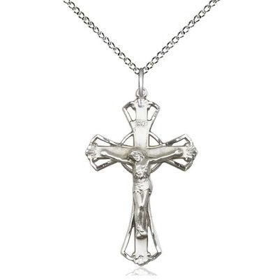 Crucifix Medal Necklace - Sterling Silver - 1-1/4 Inch Tall x 3/4 Inch Wide with 18" Chain