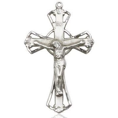 Crucifix Medal Necklace - Sterling Silver - 1-1/4 Inch Tall x 3/4 Inch Wide with 18" Chain
