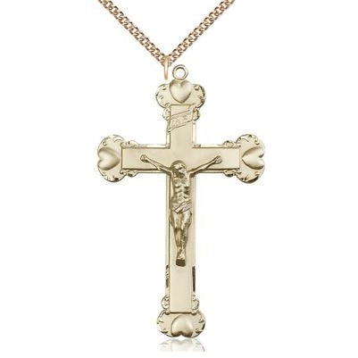 Crucifix Medal Necklace - 14K Gold Filled - 2-1/4 Inch Tall x 1-3/8 Inch Wide with 24" Chain