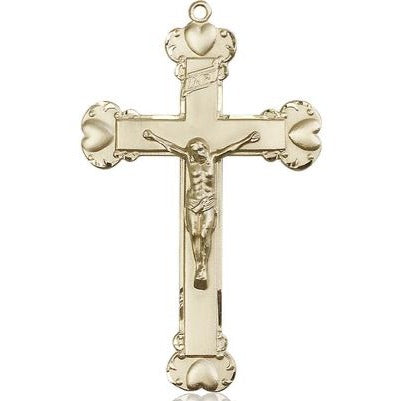 Crucifix Medal Necklace - 14K Gold Filled - 2-1/4 Inch Tall x 1-3/8 Inch Wide with 24" Chain