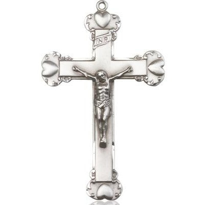 Crucifix Medal - Sterling Silver - 2-1/4 Inch Tall x 1-3/8 Inch Wide