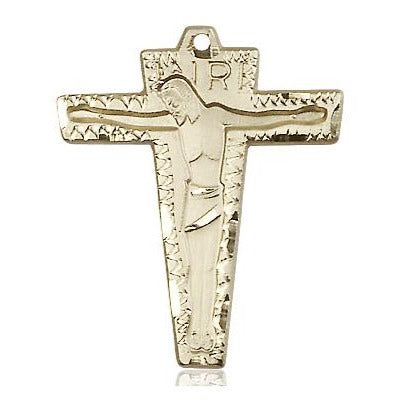 Primative Crucifix Medal Necklace - 14K Gold Filled - 1-1/8 Inch Tall x 7/8 Inch Wide with 24" Chain