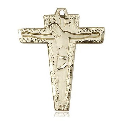 Primative Crucifix Medal Necklace - 14K Gold Filled - 1-1/8 Inch Tall x 7/8 Inch Wide with 18" Chain