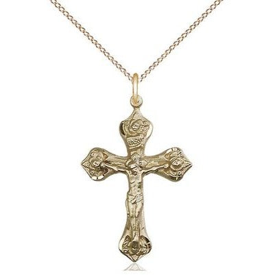 Crucifix Medal Necklace - 14K Gold Filled - 1 Inch Tall x 5/8 Inch Wide with 18" Chain