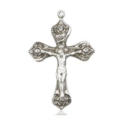 Crucifix Medal Necklace - Sterling Silver - 1 Inch Tall x 5/8 Inch Wide with 18" Chain
