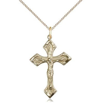 Crucifix Medal Necklace - 14K Gold - 1-1/8 Inch Tall x 3/4 Inch Wide with 18" Chain
