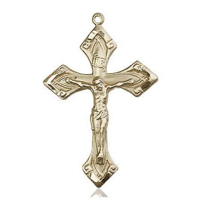 Crucifix Medal Necklace - 14K Gold - 1-1/8 Inch Tall x 3/4 Inch Wide with 24" Chain